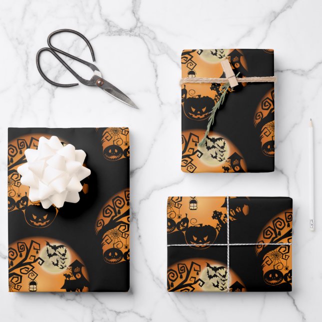 Feuille De Papier Cadeau Bienvenue au Citrouille d'Halloween cauchemardesqu (Recto)