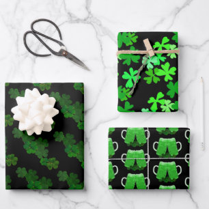 Feuille De Papier Cadeau Bière verte au trèfle shamrock