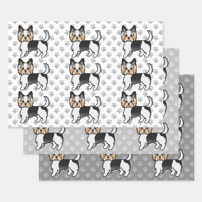 Feuille De Papier Cadeau Biewer Terrier mignon Motif de dessin de chien (Lot)