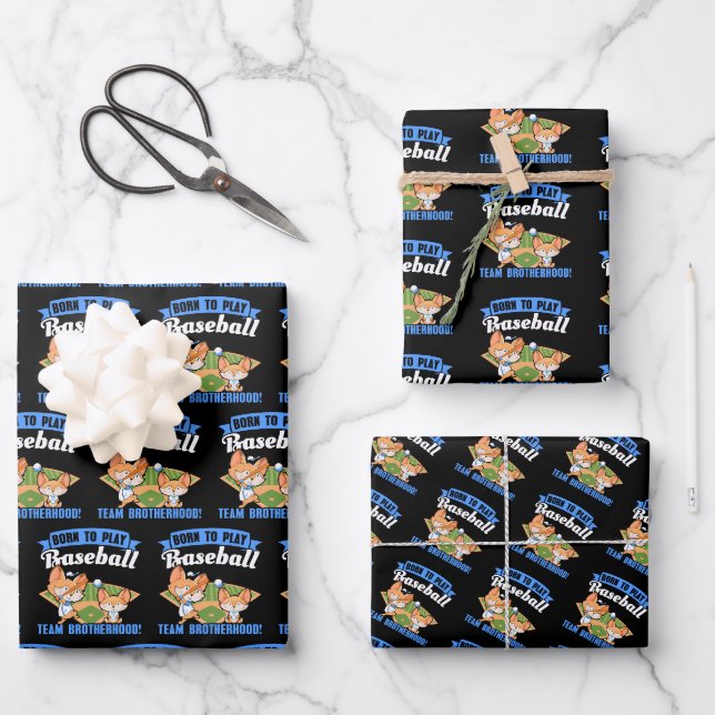 Feuille De Papier Cadeau Big Brother Little Brother - Joueurs De Baseball (Recto)