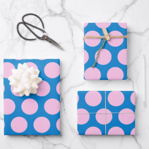 Feuille De Papier Cadeau Big Polka Motif bleu et rose