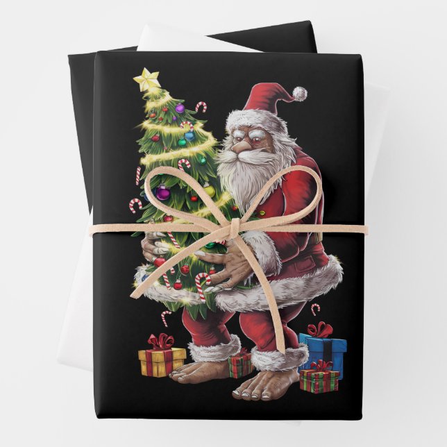 Feuille De Papier Cadeau Bigfoot Noël Arbre Lumières Noël Sasquatatch Amour (En situation)