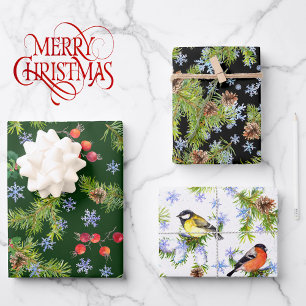 Feuille De Papier Cadeau Birds on Pine Tree Cadre naturel 3 Coordonnées