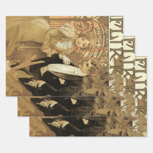 Feuille De Papier Cadeau Biscuits Flirt Art Nouveau Vintage, Alphonse Mucha