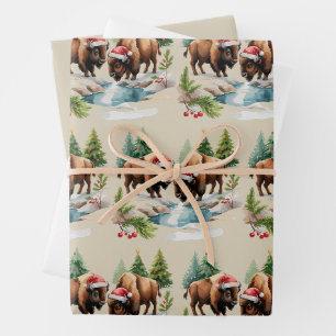 Feuille De Papier Cadeau Bison buffle animal occidental faune de Noël