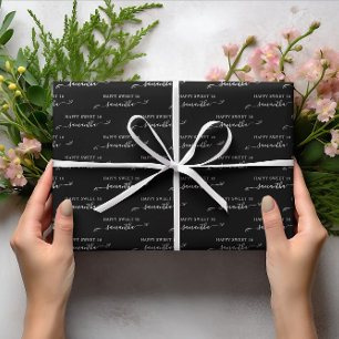 Feuille De Papier Cadeau Black and White Happy Sweet 16 Cute Bow Nom