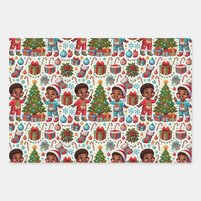 Feuille De Papier Cadeau Black Boy Holiday Joy Enveloppement Cadeau (Devant 3)