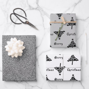 Feuille De Papier Cadeau Black Christmas Tree Faux Silver Parties scintilla