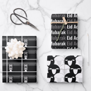Feuille De Papier Cadeau Black Eid Adha Moubarak Kaaba Motif Sheep