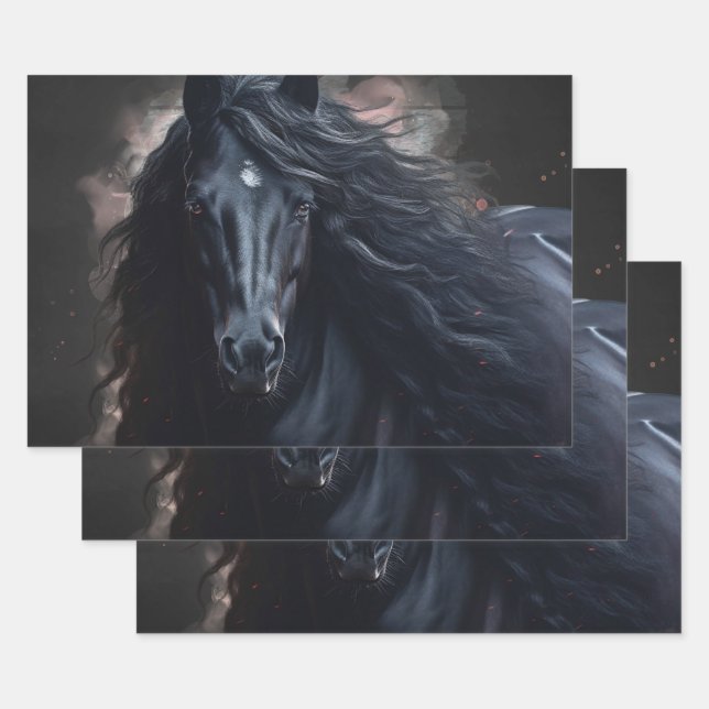 Feuille De Papier Cadeau Black Friesian Horse (Lot)