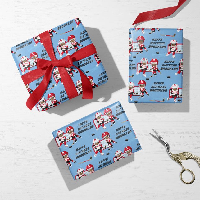 Feuille De Papier Cadeau Black Girl Hockey Personnalisé (Créateur téléchargé)