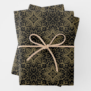 Feuille De Papier Cadeau Black Gold Arabesque motifs géométriques islamique
