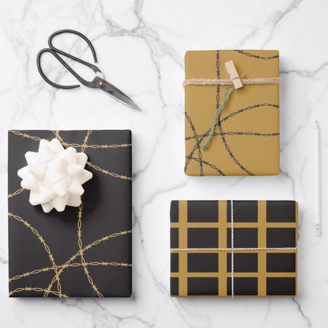 Feuille De Papier Cadeau Black Gold Barbed Lux (Recto)