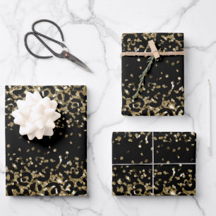 Feuille De Papier Cadeau Black Gold Leopard Cheetah Imprimer Parties scinti
