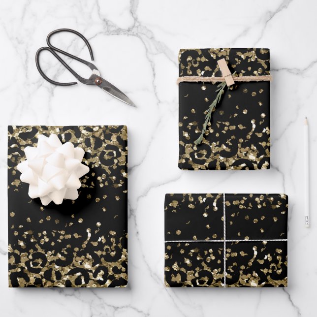 Feuille De Papier Cadeau Black Gold Leopard Cheetah Imprimer Parties scinti (Recto)