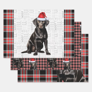Feuille De Papier Cadeau Black Labrador Chien Rouge Plaid Noël