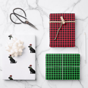 Feuille De Papier Cadeau Black Labrador Retriever Noël Motif Check