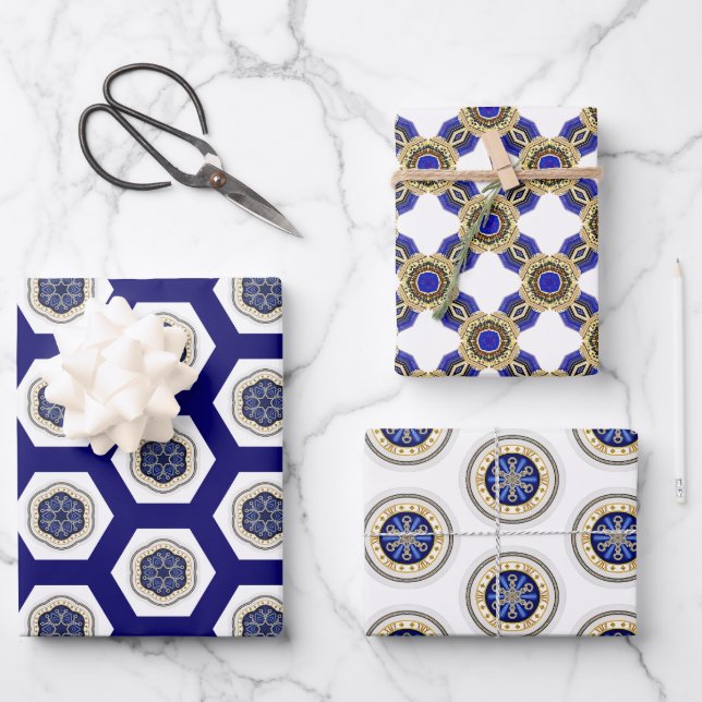 Feuille De Papier Cadeau Blanc et Or Magnifique Marine de la Marine  (Recto)
