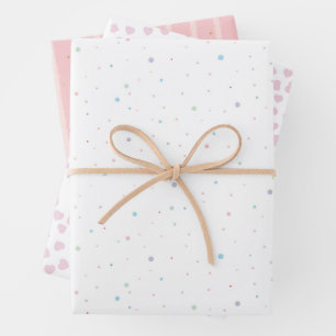 Feuille De Papier Cadeau Blanc Rose Avec Or Rose Points Bleus Cœurs Roses