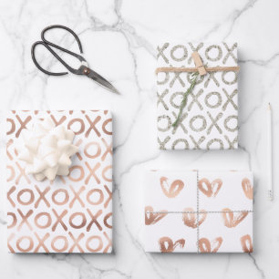 Feuille De Papier Cadeau Blanc Rose Pâle Or Rose Argent XOXO