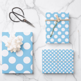 Feuille De Papier Cadeau Blanc sur Bébé Bleu Différentes tailles Pois