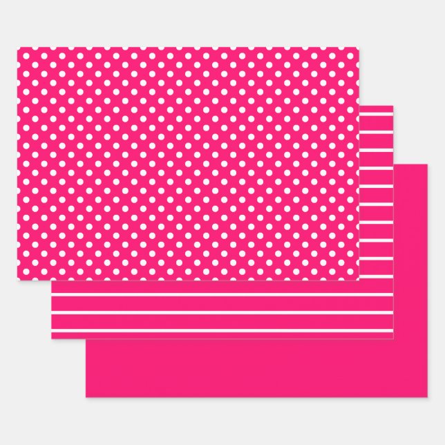 Feuille De Papier Cadeau Blancs à pointes roses chaudes (Lot)