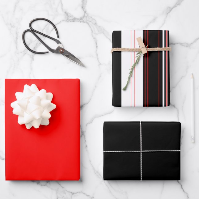 Feuille De Papier Cadeau Blancs rouges et noirs (Recto)