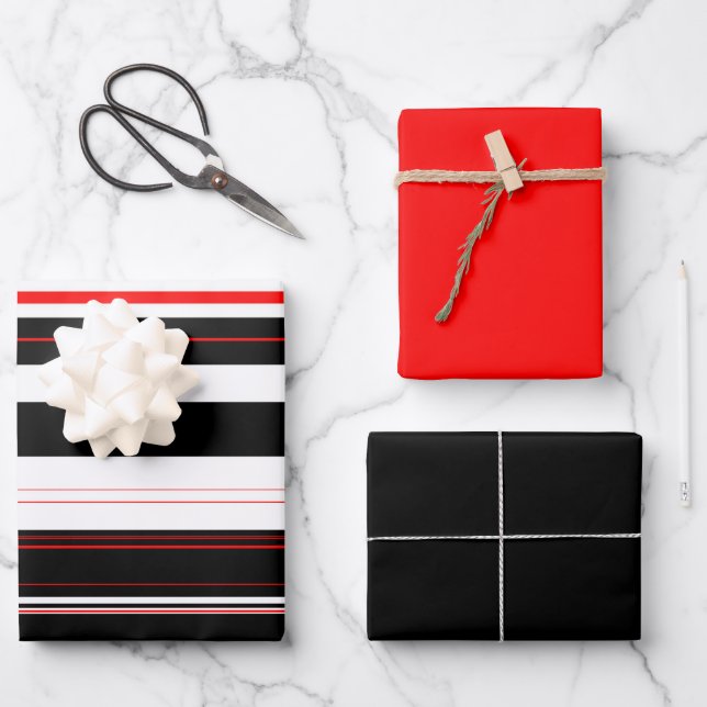 Feuille De Papier Cadeau Blancs rouges et noirs (Recto)