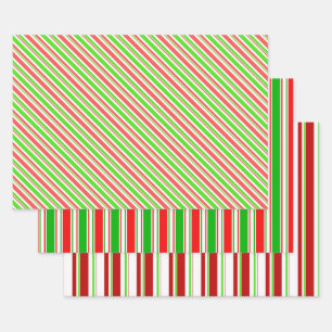 Feuille De Papier Cadeau Blancs verts, blancs, rouges, rayures de style Noë