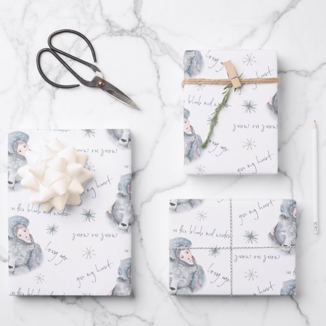 Feuille De Papier Cadeau Bleak Mid Winter Bear Neige Princesse Motif Wrappi (Recto)