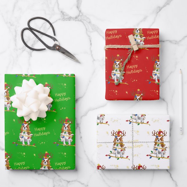 Feuille De Papier Cadeau Blenheim Cavalier Noël Vacances enveloppes cadeaux (Recto)