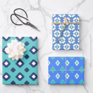 Feuille De Papier Cadeau Bleu, Aqua et Mint Tribal Diamond Ikat Motif