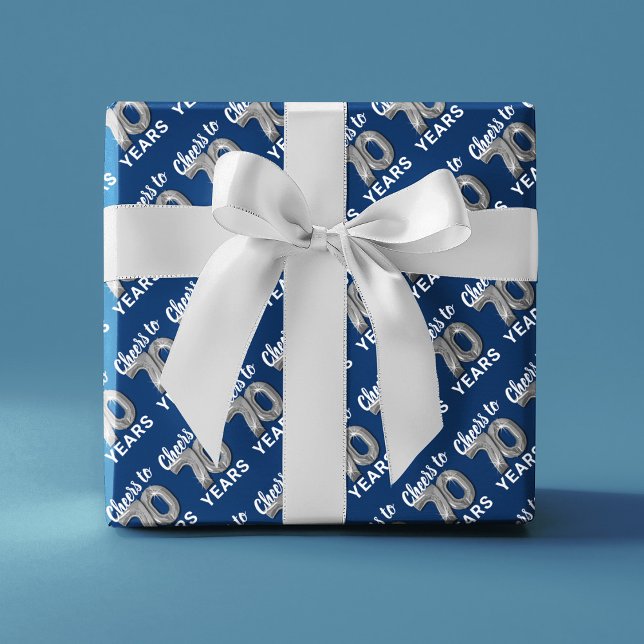 Feuille De Papier Cadeau Bleu argent brille à 70 ans anniversaire (Créateur téléchargé)