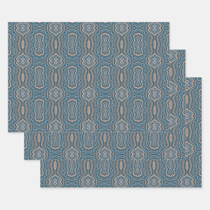 Feuille De Papier Cadeau Bleu Beige Et Gris Motif Alternatif Design