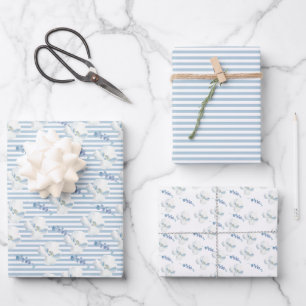 Feuille De Papier Cadeau Bleu blanc Flore d'Eucalyptus