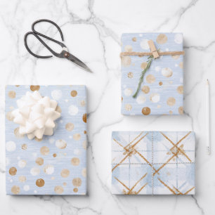 Feuille De Papier Cadeau Bleu Blanc Marron Points Rayures Anniversaire