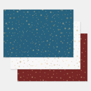 Feuille De Papier Cadeau Bleu blanc rouge avec Flèches de neige dorées