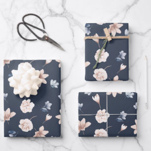 Feuille De Papier Cadeau Bleu bleu marine Floral Baby shower d'anniversaire