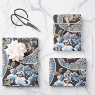 Feuille De Papier Cadeau Bleu Brown Vintage Paisley
