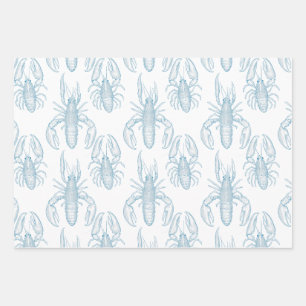 Feuille De Papier Cadeau Bleu clair dessin d'un homard