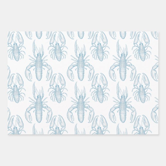 Feuille De Papier Cadeau Bleu clair dessin d'un homard (Devant)