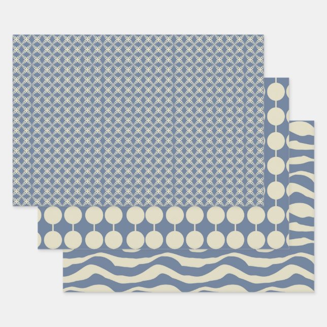 Feuille De Papier Cadeau Bleu Duché et Motifs de Crème de Noël (Lot)