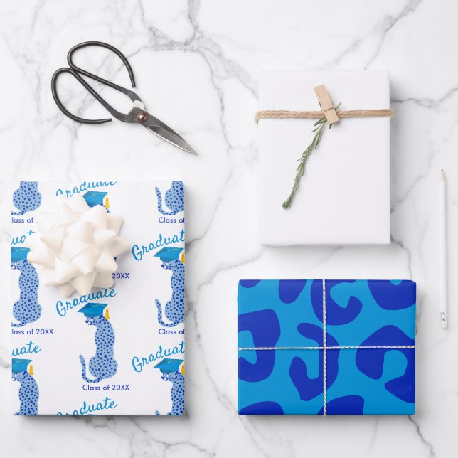 Feuille De Papier Cadeau Bleu Empreinte de léopard (Recto)