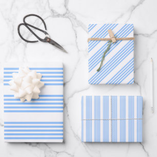 Feuille De Papier Cadeau Bleu et blanc cinq bandes motif