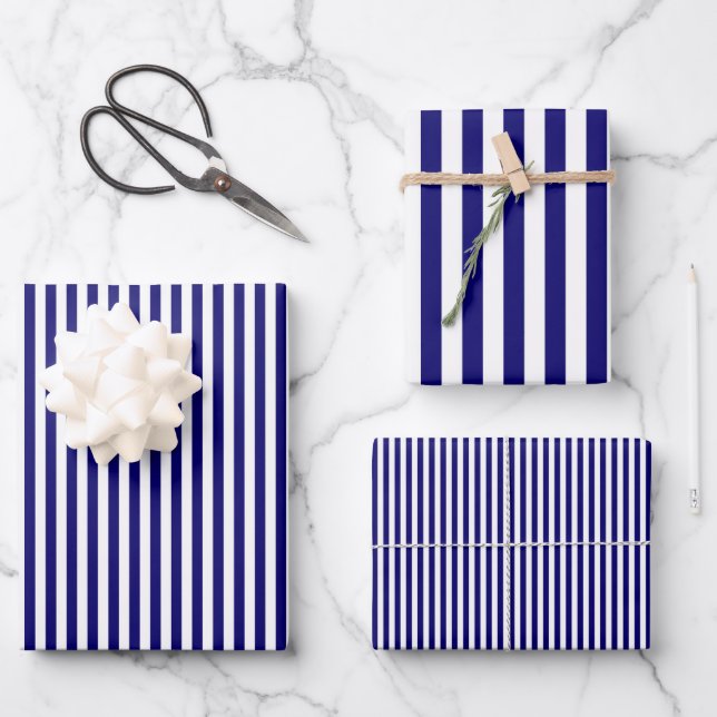 Feuille De Papier Cadeau Bleu et blanc de la marine (Recto)