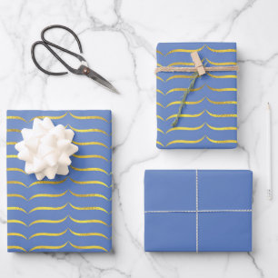 Feuille De Papier Cadeau Bleu et or