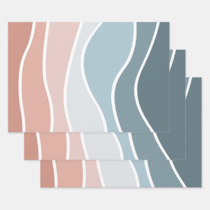 Feuille De Papier Cadeau Bleu et rose style rétro vagues design