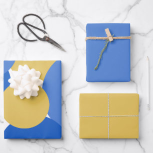 Feuille De Papier Cadeau Bleu, jaune et blanc Pois 