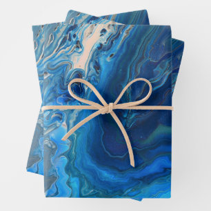 Feuille De Papier Cadeau Bleu Marbre Agate Texture Fluide Art