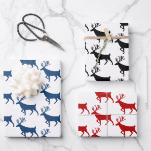Feuille De Papier Cadeau Bleu Noir & Rouge Bois Blanc